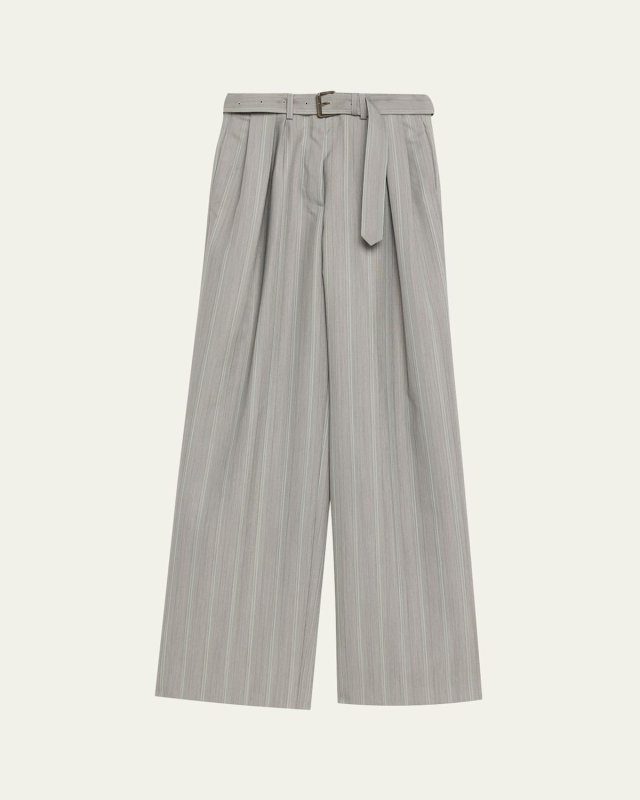 Peaches Belted Pinstripe Wide-Leg Pants